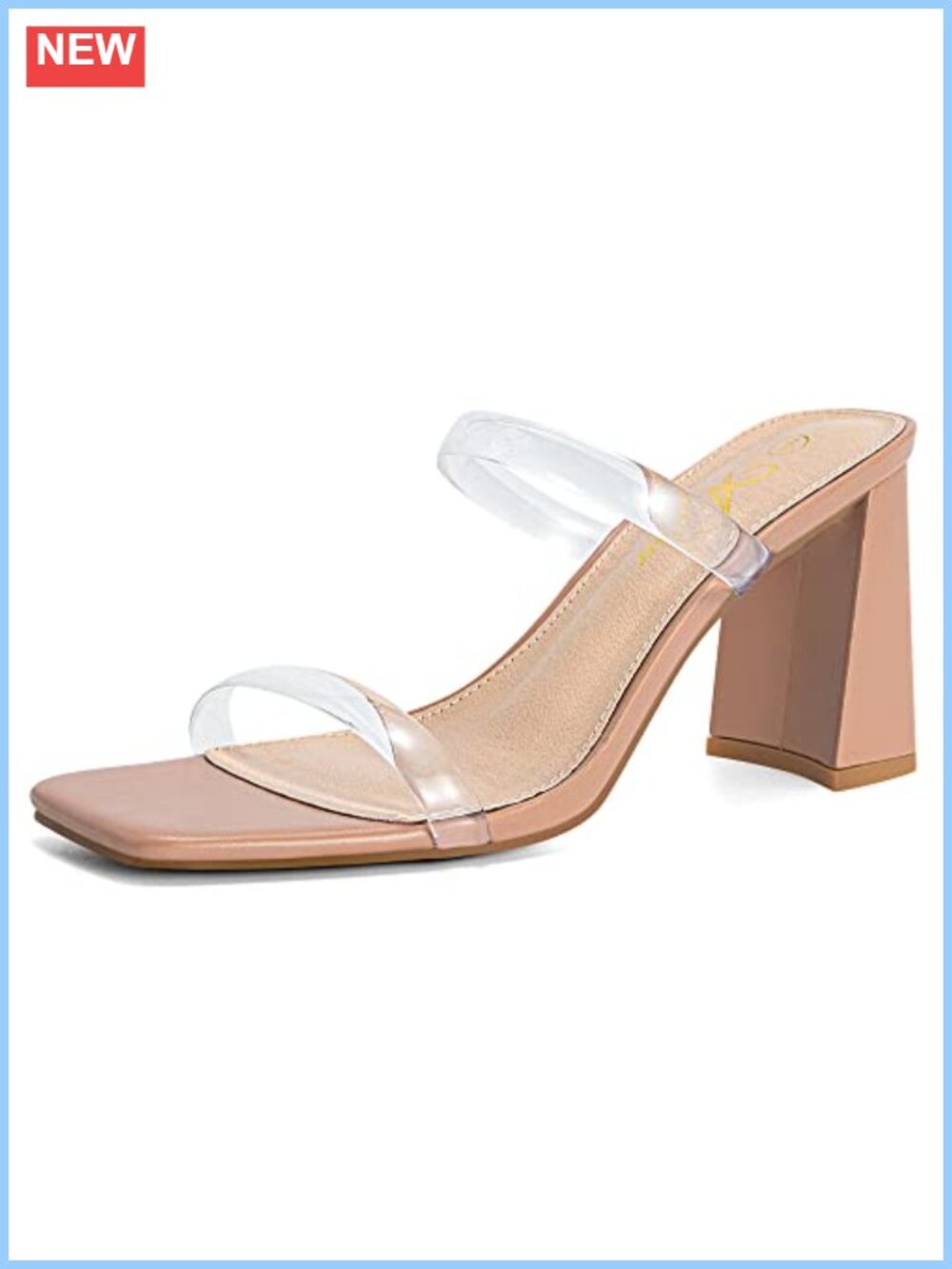 Women's Square Open Toe Double Strap Block Heeled Sandals Slip On Chunky Heel